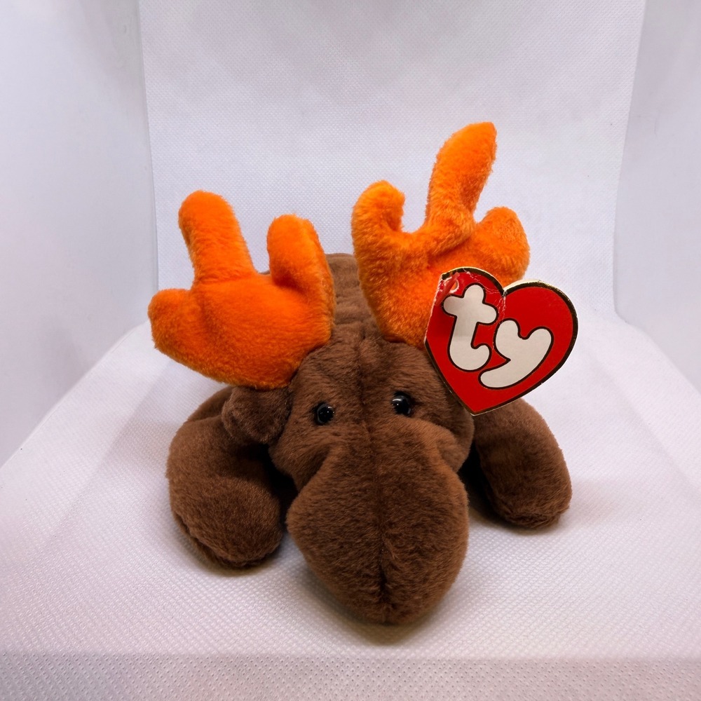 Ty Beanie Babies Chocolate the Moose Brown Plush Orange Antlers Style 4015 1993